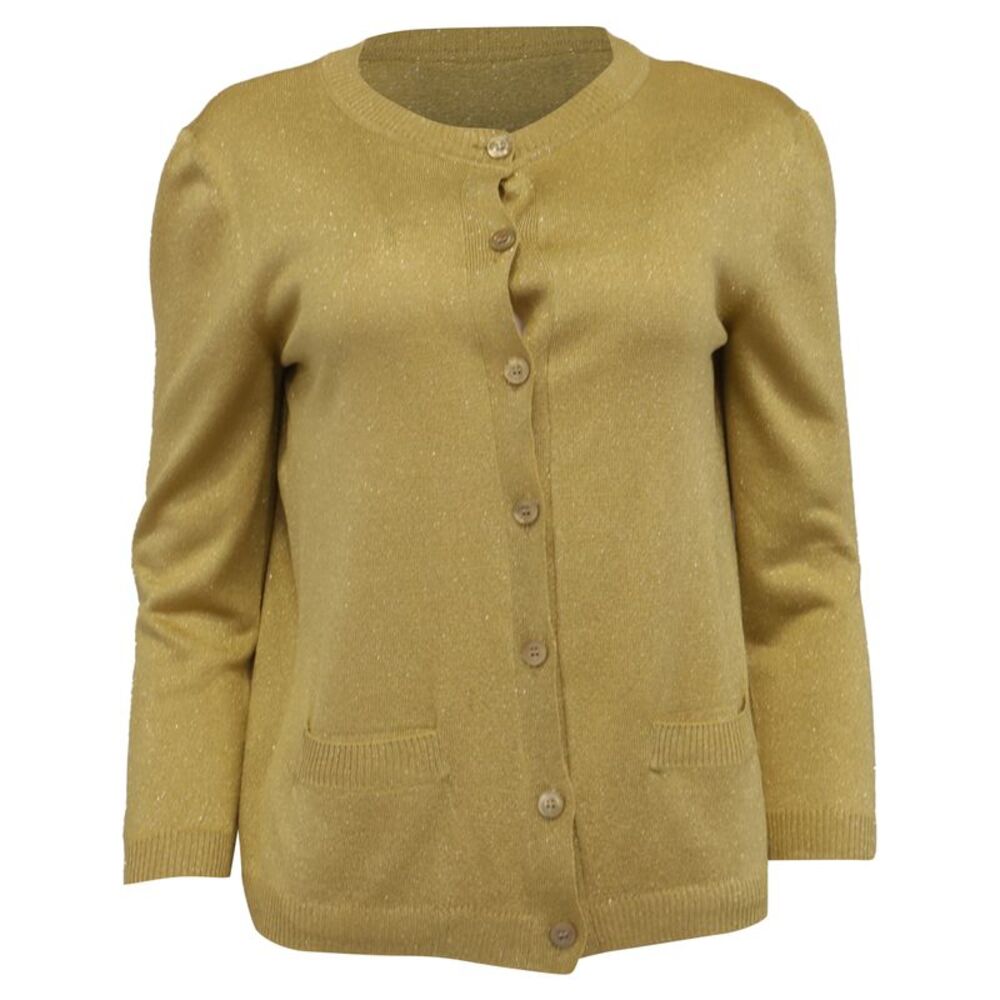 Moschino Couture Buttoned Cardigan in Metallic Gold Acetate